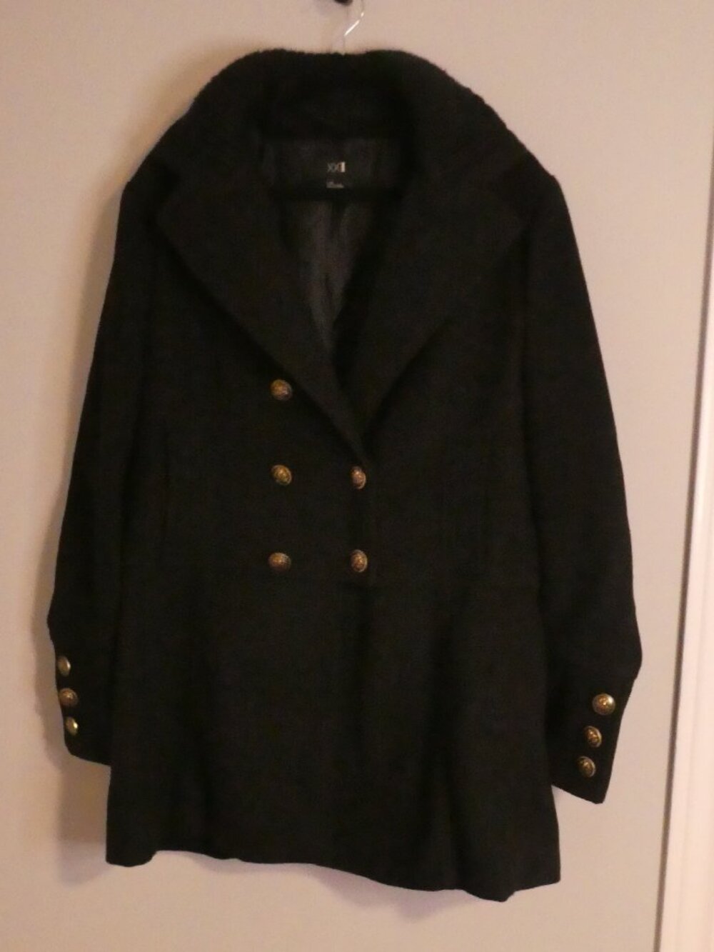XX1 FOREVER 21 Black Double Breasted Military Peacoat Gold Buttons - size large